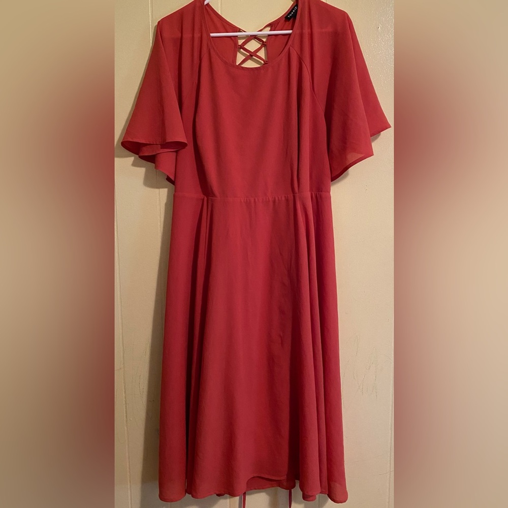 Torrid Red Midi Dress with Flutter Sleeves